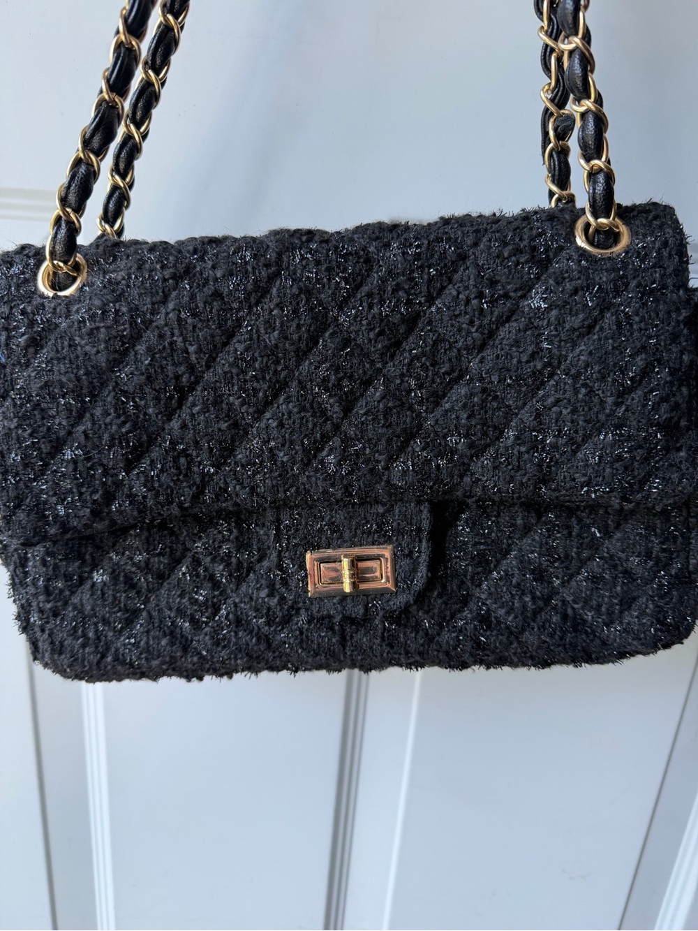 Black tweed lurex shoulder bag